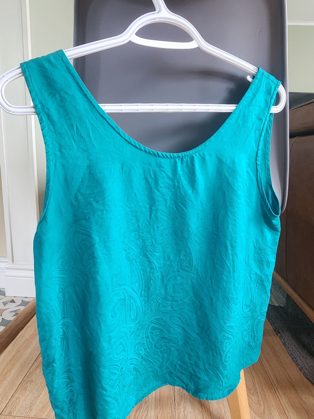 Teal Scoop-Neck Sleeveless Silk Top